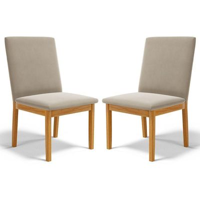 Kit Com 2 Cadeiras Daniela Madeira Maciça Estofada Para Mesa De Jantar Veludo Bege 102