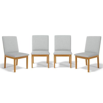 Kit Com 4 Cadeiras Daniela Madeira Maciça Estofada Para Mesa De Jantar Linho Cinza 407