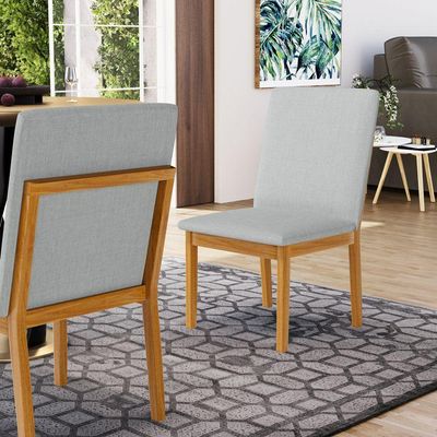 Kit Com 4 Cadeiras Daniela Madeira Maciça Estofada Para Mesa De Jantar Linho Cinza 407