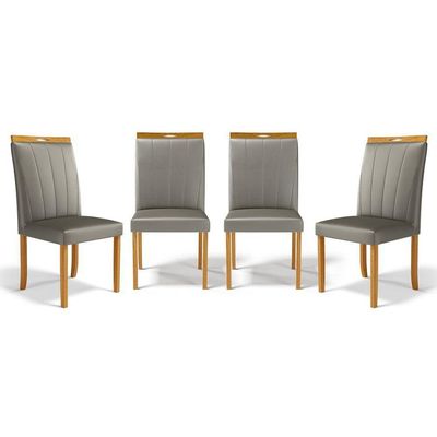Kit Com 4 Cadeiras Aurora Madeira Maciça Estofadas Para Mesa De Jantar Veludo Chumbo 109