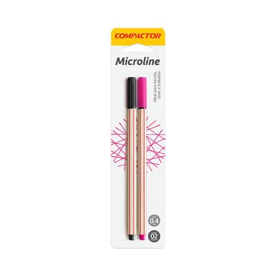 Caneta Hidrográfica Compactor Microline 0.4mm Preta e Rosa 2 Unidades