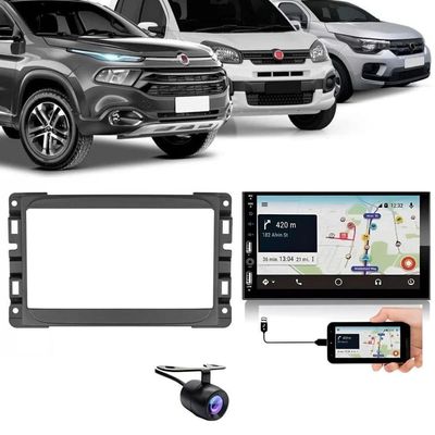 Central Multimídia 2 Din Carplay Android Auto Fiat Mobi Moldura + Câmera Pt Fosco