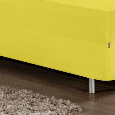 Jogo De Cama Solteiro Nobre 2 Peças Luva De Box 55cm De Altura Malha 100% Algodão - Amarelo