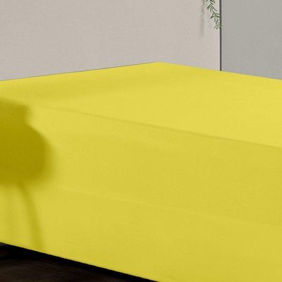Jogo De Cama Solteiro Nobre 2 Peças Luva De Box 55cm De Altura Malha 100% Algodão - Amarelo