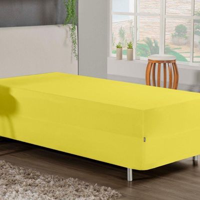Jogo De Cama Solteiro Nobre 2 Peças Luva De Box 55cm De Altura Malha 100% Algodão - Amarelo