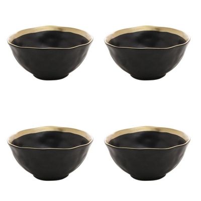 Kit 04 Bowls De Porcelana Dubai Preto E Dourado Wolff