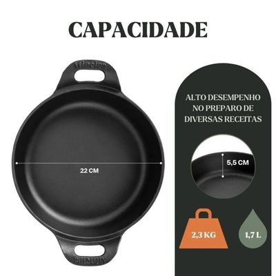 Kit 3 Travessas Redonda 22 Cm 1,7l Em Ferro Fundido Panela Mineira