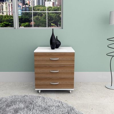 Gaveteiro Office 3 Gavetas Rodízios Appunto Branco Castanho