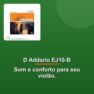 Encordoamento Violão Aço 010-047 Ej10-b Addario Corda Extra