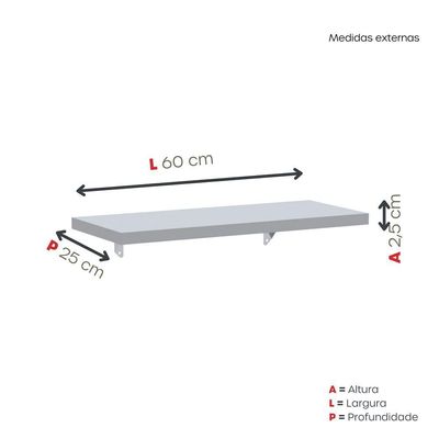 Prateleira De Parede 600x250mm Cinza