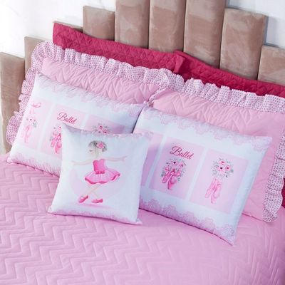 Cobre Leito Com Babado Bordado Ballet Queen 7 Peças - Rosa