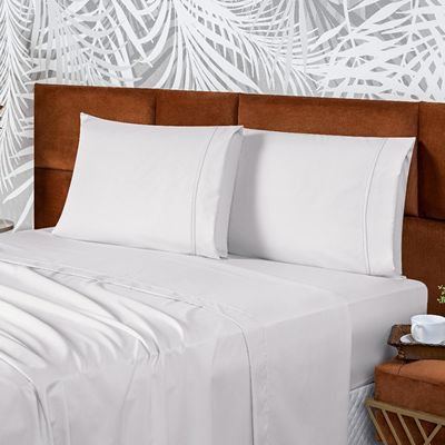 Jogo de Cama Lençol Queen Conforto Percal 300 Fios 4 Peças - Branco