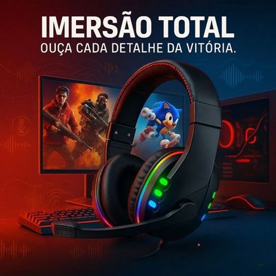 Headset Gamer USB com LEDs Coloridos e Controle