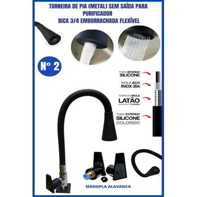 Torneira Pia Metal Sem Saída Para Purificador Bica 3/4 Emborrachada Flexível Manopla Alavanca