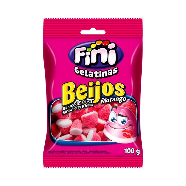 Bala Gelatina Beijos Morango Fini 100g