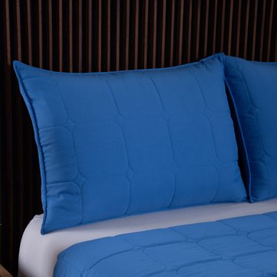 Kit Cobre Leito Colcha Speciale Casal Matelado Toque Acetinado 400 Fios 3 Peças Azul Royal