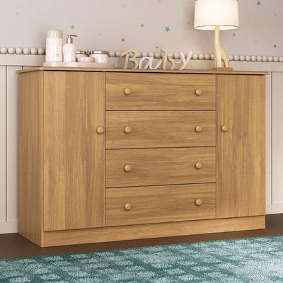 Cômoda Infantil 125cm 2 Portas E 4 Gavetas Encanto Multimóveis Mp4450 Madeirado Madeirado