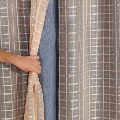 Cortina Blackout Cinza Com Voil Xadrez 2,00 M X 1,40 M 100% Poliéster - Avelã