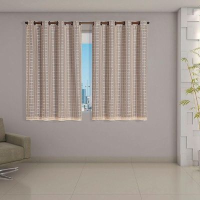 Cortina Blackout Cinza Com Voil Xadrez 2,00 M X 1,40 M 100% Poliéster - Avelã