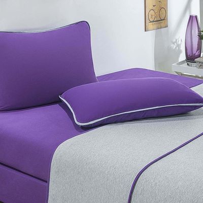 Jogo De Cama Malha Lençol 100% Algodão Urbano 4 Peças Queen - Roxo/Mescla