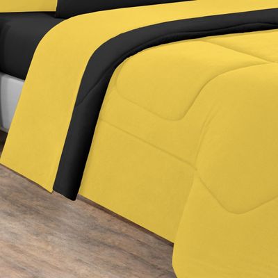 Kit Edredom + Jogo De Lençol Malha 100% Algodão Gran Moratta 7 Peças Queen - Amarelo/Preto