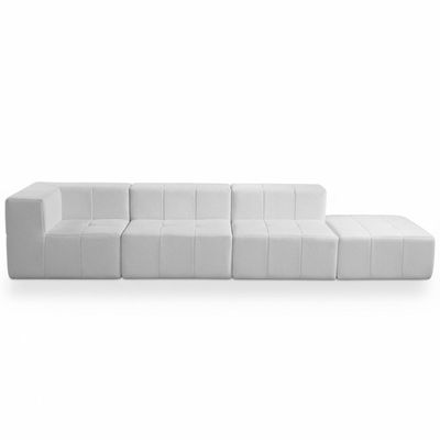Sofá 4 Lugares Para Sala Living Modular Com Puff 352cm Lancaster F04 Bouclê Branco - Lyam Decor