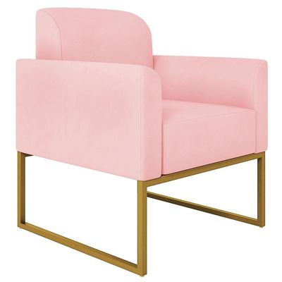 Poltrona Decorativa Isabella Base Industrial Suede Rosa Bebê/Dourado - Gran Belo