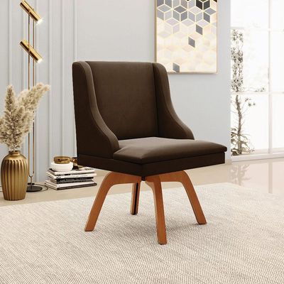 Kit 2 Cadeiras Decorativas Sala de Jantar Base Giratória de Madeira Firenze Suede Marrom/Natural G19 - Gran Belo