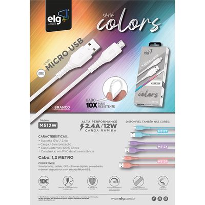 Cabo Micro USB ELG M512W Branco 1,2m