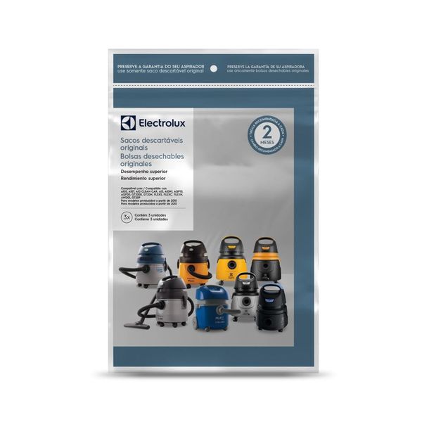 Kit 3 Sacos de aspirador de pó - Modelos A10, Acqua Power e Gt2000 (CSE10) Electrolux Não se aplica