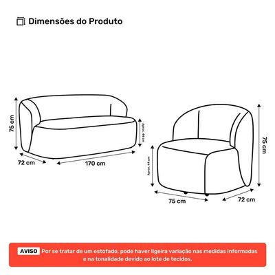 Poltrona Giratória E Sofá Orgânico Living Leez 170cm 02 Lugares Bouclê Off White - Desk Design