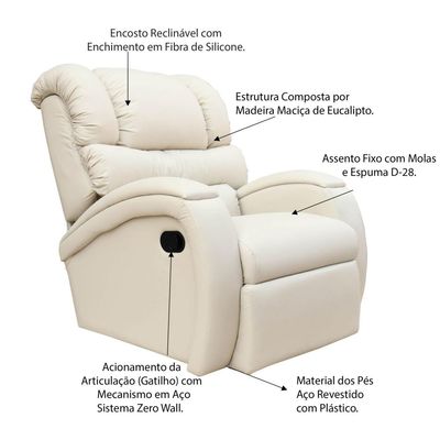 Poltrona do Papai Reclinável Zero Wall com Gatilho Biorne F05 Corano Bege - Lyam Decor