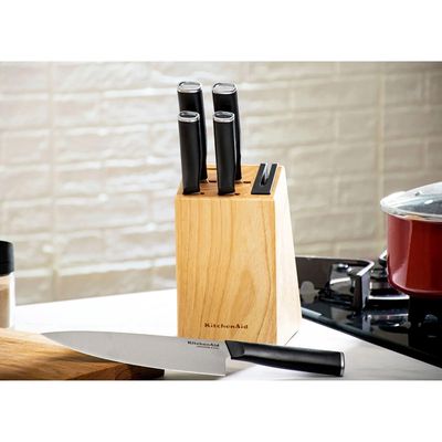 CONJUNTO KITCHENAID DE FACAS FORJADAS COM CEPO EM MADEIRA KE5PSTANOBG