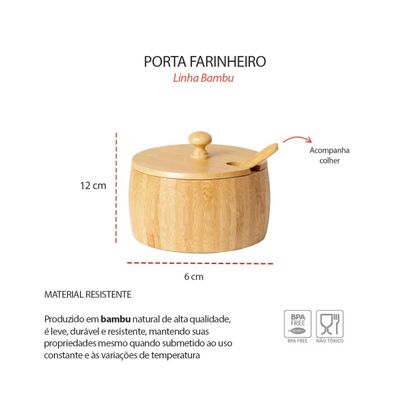 Açucareiro Tampa Colher Bambu e Pote Vidro Borossilicato 2un