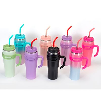 Copo Térmico Inox com Alça Canudo Esmaltado Glitter 1200ml – Portátil, Prático | Bege com Amarelo