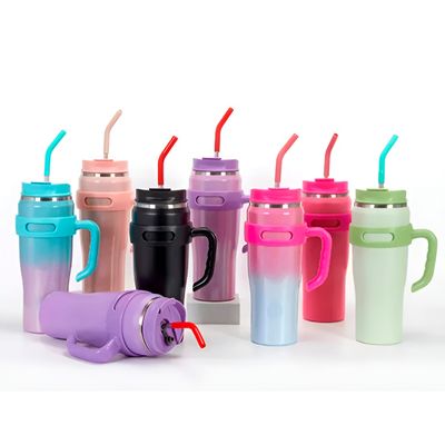Copo Térmico Inox com Alça Canudo Esmaltado Glitter 1200ml – Portátil, Prático | Bege com Amarelo
