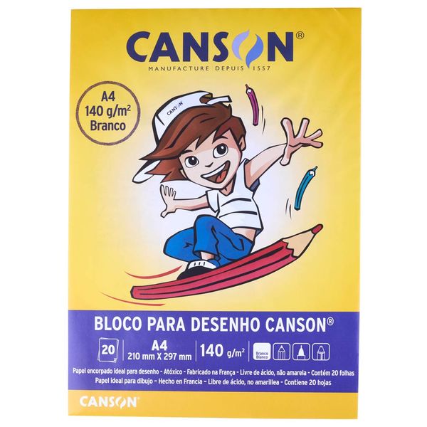 Bloco de Desenho Canson A4 Branco com 20 Folhas 210x297mm 140g