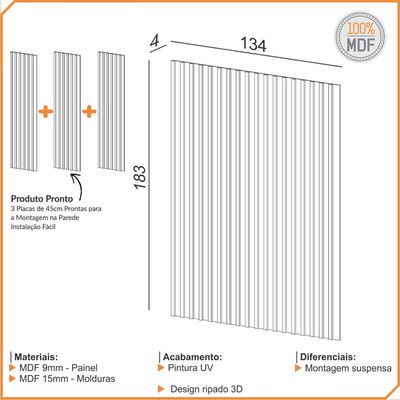 Painel Ripado de Madeira Para Sala Quarto 134x183cm Bairon D03 Freijó - Lyam Decor