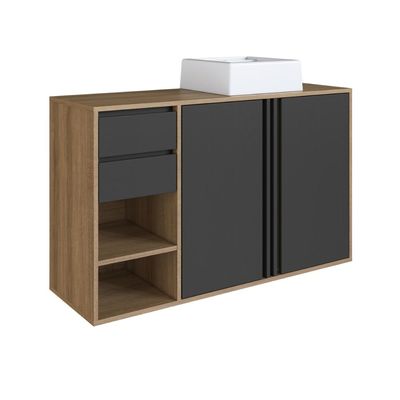 Gabinete de Banheiro 110cm Antônia com 2 Portas Gavetas e Cuba Branca