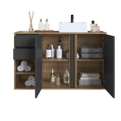 Gabinete de Banheiro 110cm Antônia com 2 Portas Gavetas e Cuba Branca