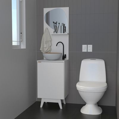 Conjunto Banheiro com 1 Porta, Gancho, Prateleira e Espelho Orgânico BN3684 Tecnomobili