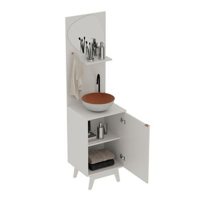 Conjunto Banheiro com 1 Porta, Gancho, Prateleira e Espelho Orgânico BN3684 Tecnomobili