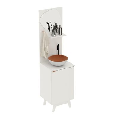 Conjunto Banheiro com 1 Porta, Gancho, Prateleira e Espelho Orgânico BN3684 Tecnomobili