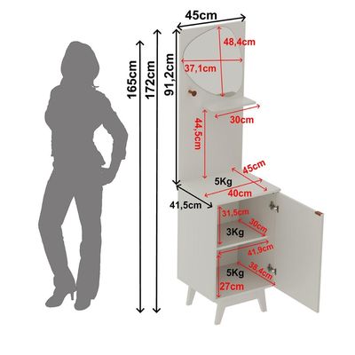 Conjunto Banheiro com 1 Porta, Gancho, Prateleira e Espelho Orgânico BN3684 Tecnomobili
