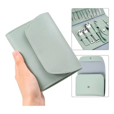 Kit Manicure e Pedicure 16 Peças Portátil – Estojo Slim em Couro PU para Unhas, Cutículas e Cuidados Pessoais
