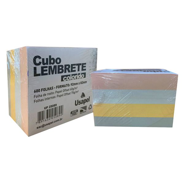 Cubo Bloco de Papel Lembrete Usapel com 4 Cores