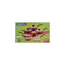 Conjunto de Panelas e Utensílios Antiaderente com Tampa de Vidro Tramontina Turim Cereja 7 Peças