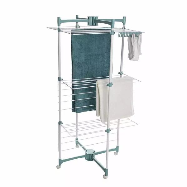 Varal de Chão Vertical Metaltru Dobrável com Rodas em Metal Verde e Branco 57x56x120cm Varal de Chão Vertical Metaltru Dobrável com Rodas em Metal Verde e Branco 57x56x120cm