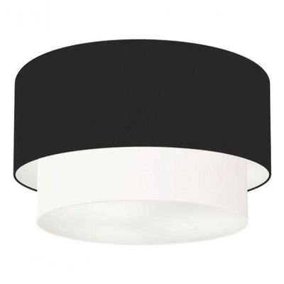 Plafon Duplo Cilíndrico Vivare Md-3045 Cúpula Em Tecido 40x35cm - Bivolt Preto-branco 127/220v