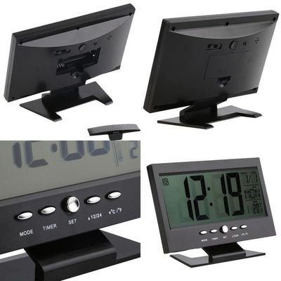 Relogio De Mesa Digital Lcd Led Acionamento Sonoro Despertador Termometro Preto